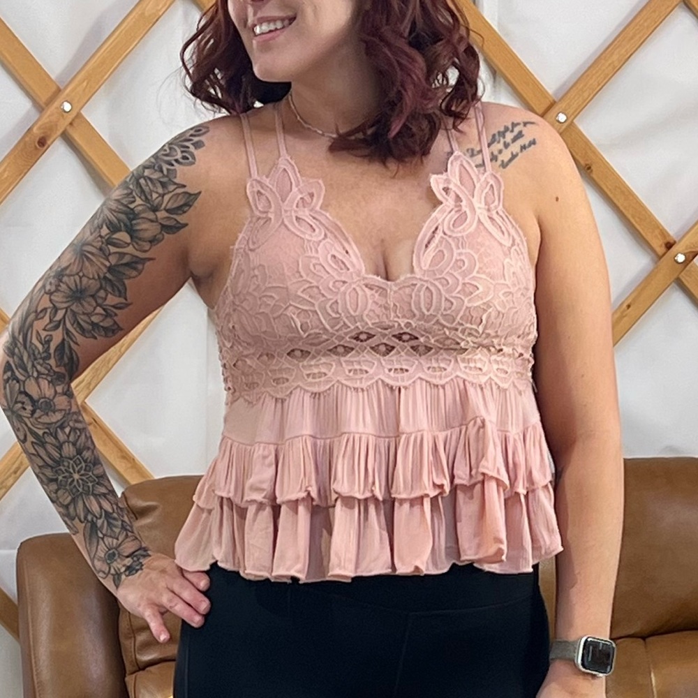 Pink bralette flowy tank